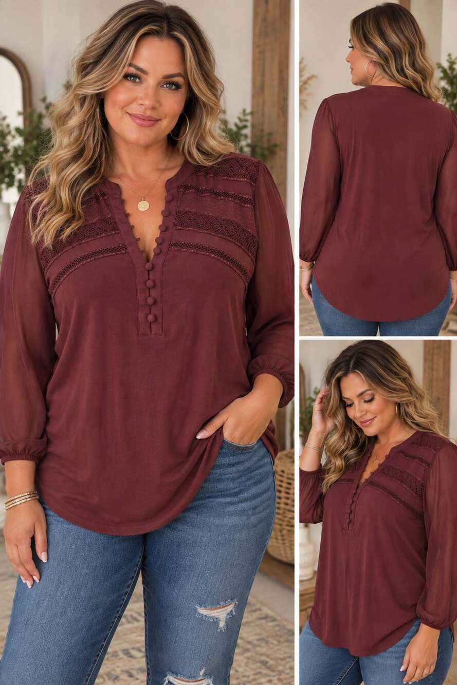 White House Black Market Blouse Size XL Burgundy Long Sleeve Button